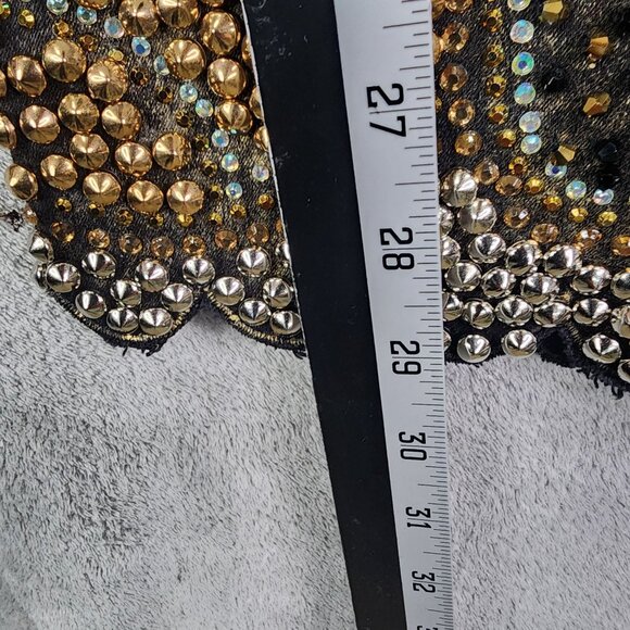 Womens Black Gold Luxe Moda Denim Jeans Rhinestone Embellished Side Zippers 12 - Picture 10 of 13